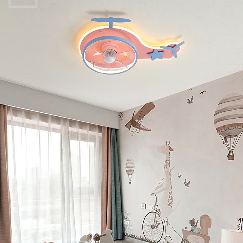 5-Blade LED Ceiling Fan Metallic Pink Fan with Light for Bedroom