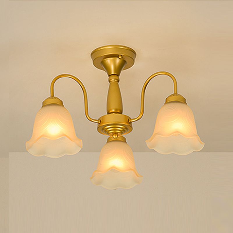 Traditional Flower Ceiling Lamp Frosted Glass Semi Flush Mount Light for Dining Room