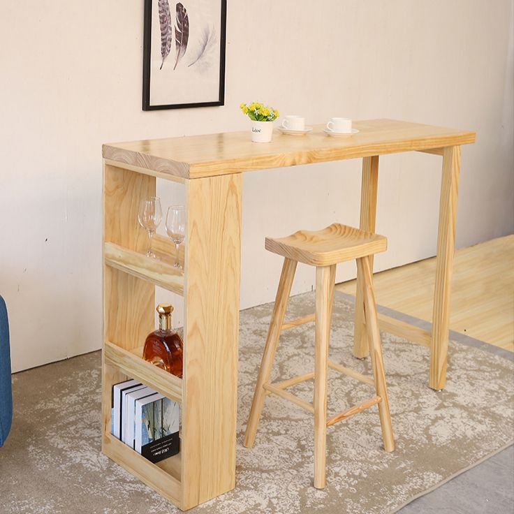 Modern Solid Wood Rectangle Counter Table Natural Storage Bistro Bar Height Cocktail Table