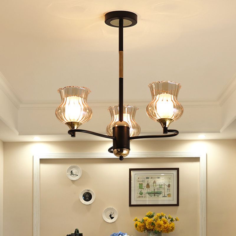 Sputnik salon Plafond lustre lustre classique Verre texturé bronzé 3/6/8 Lumières Black suspendu