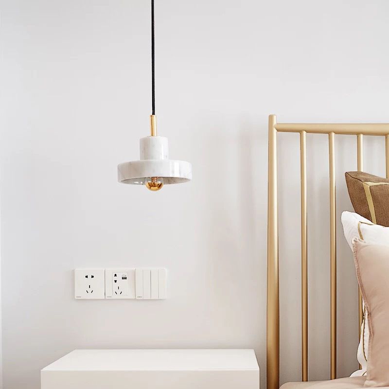 Stone Circle Hanging Light Fixture Minimalist White Down Lighting Pendant for Dinning Room