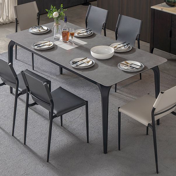 Contemporary Rectangle Dining Table Sintered Stone Dining Table with 4 Black Legs