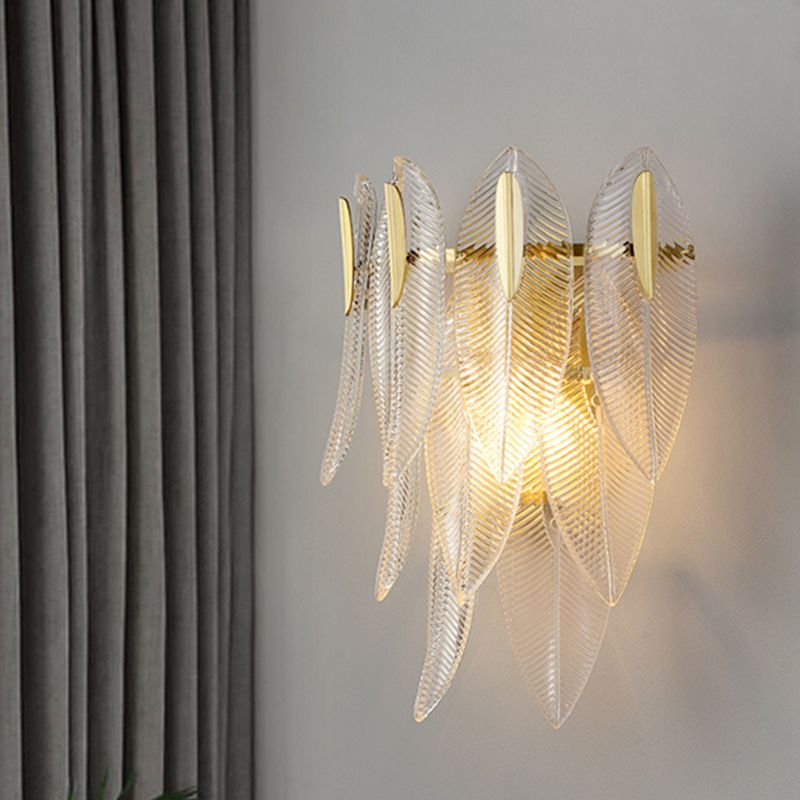 Prismatic Crystal Leaf Wall Sconce Light Minimalist 2 Lights Gold Wall Light Fixture