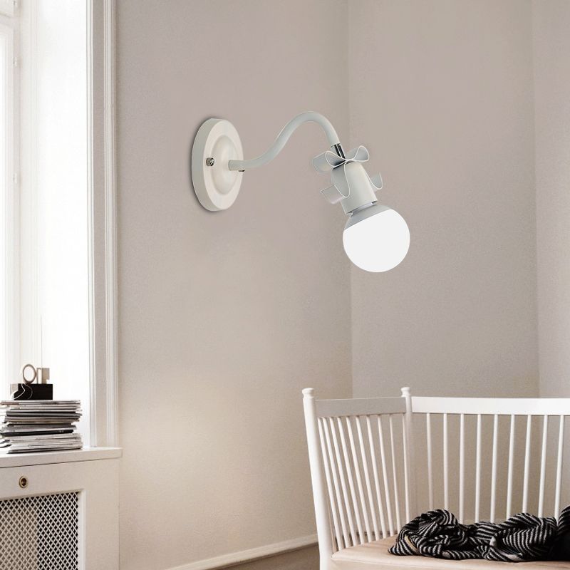Metal Bare Bulb Wall Light with Bow Single Head Nordic Style Wall Lamp for Kindergarten