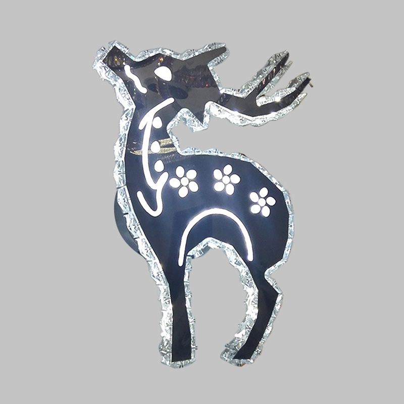 LED Bedroom Sconce Light Minimalism Nickle Wall Mounted Lamp with Deer Crystal Shade in Warm/White/2 Color Light