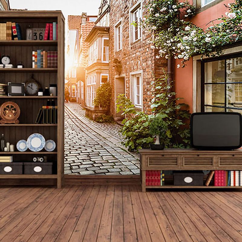 Photo Street Mural Wallpaper for Cafe Classic Building Wall Decor in Brown, Stain-Resistant