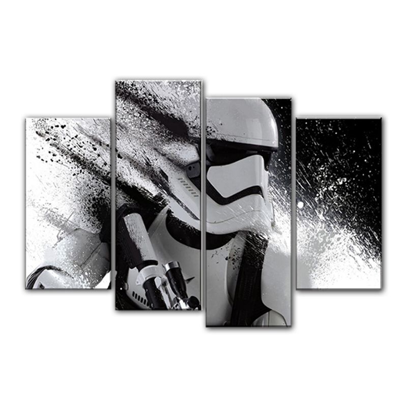 Contemporary Astronaut Scene Canvas Black Textured Wall Art Print for Guest Room