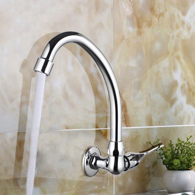 Wall Mounted Kitchen Faucet Single Handle One Function Faucet in Chrome