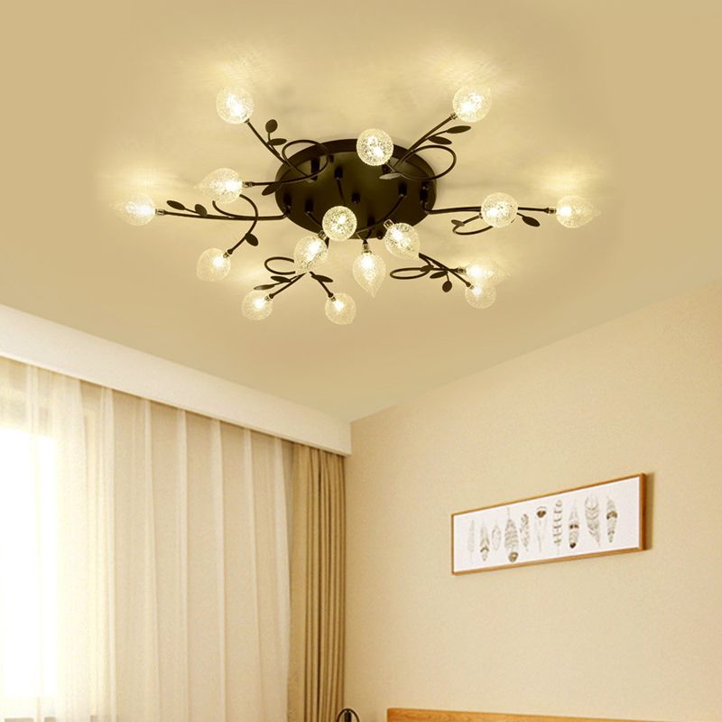 Branch Bubbled Glass Ceiling Lighting Contemporary 8/12/16/20 Lights Black/Gold Flush Mount Ceiling Fixture with Metal Arm