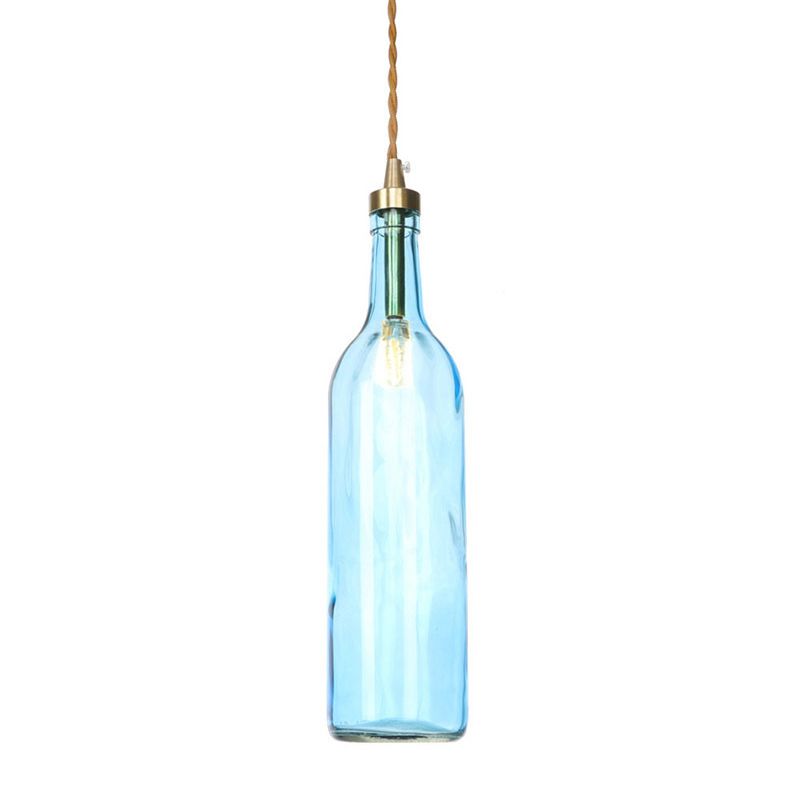 Industrial Wine Bottle Hanging Lamp 1 Light Glass Ceiling Pendant Light with Adjustable Cord in Smoke Grey/Green