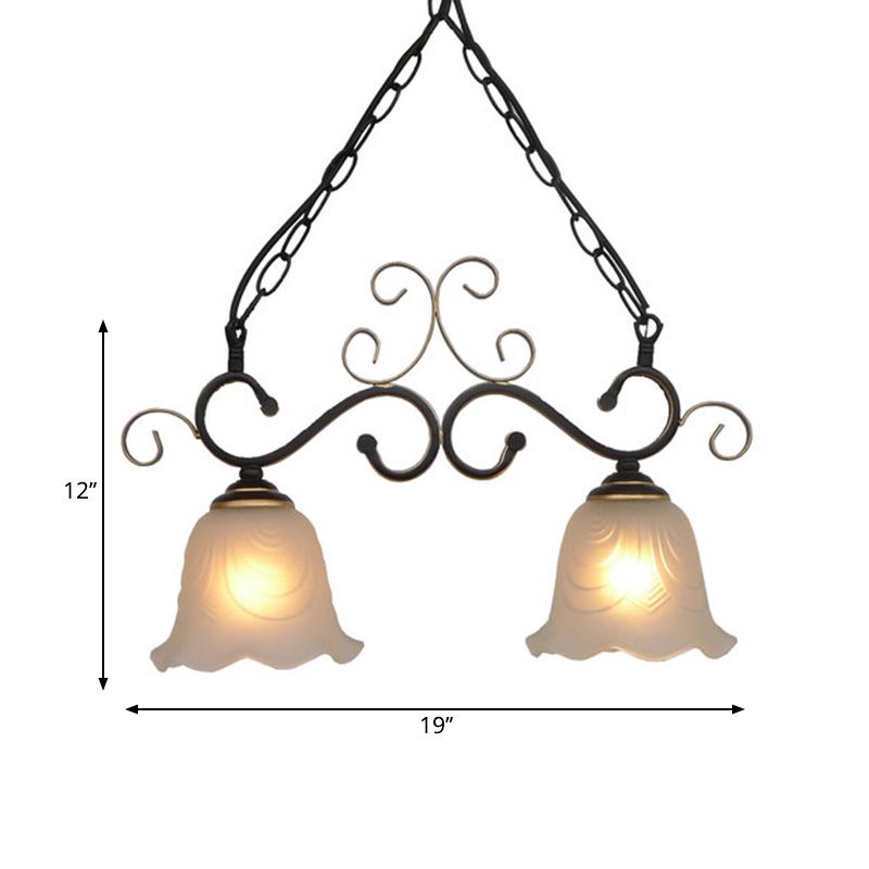 Flared Frosted Glass Hanging Pendant Light Traditional 2/3 Lights Dining Room Island Lighting Fixture in Black