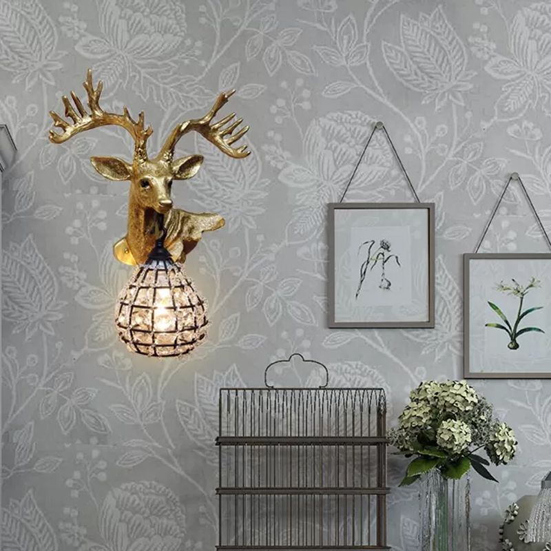 Splicador de pared de alces de resina 1 Light 1 Light Bedroom Lighting Lighting en negro/dorado, izquierda/derecha