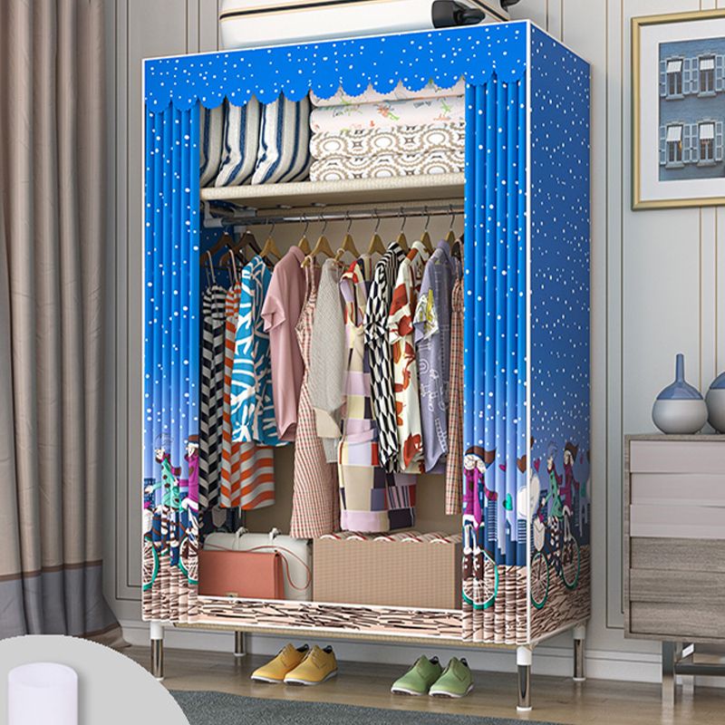 Contemporary Wardrobe Armoire with Shelves Steel Wardrobe Closet for Bedroom