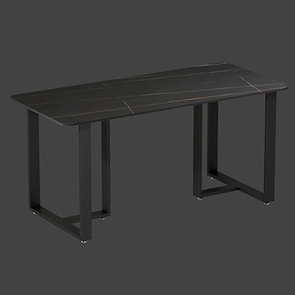 Industriële eettafel gesinterde stenen tafel met dubbele voetstuk voor eetkamer