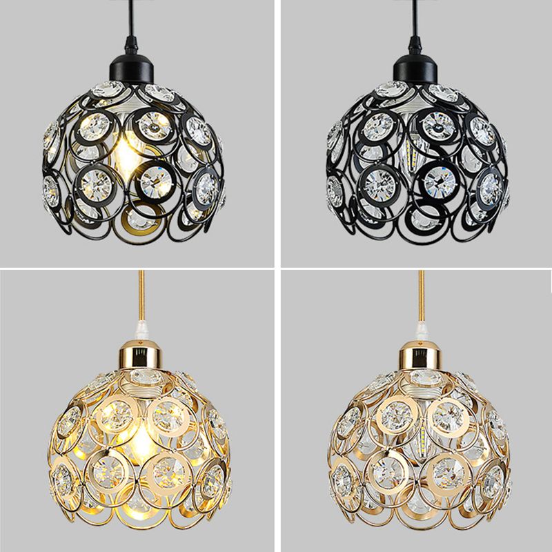 Modern Style Globe Pendant Light Fixture Crystal 1 Bulb Hallway Hanging Lamp