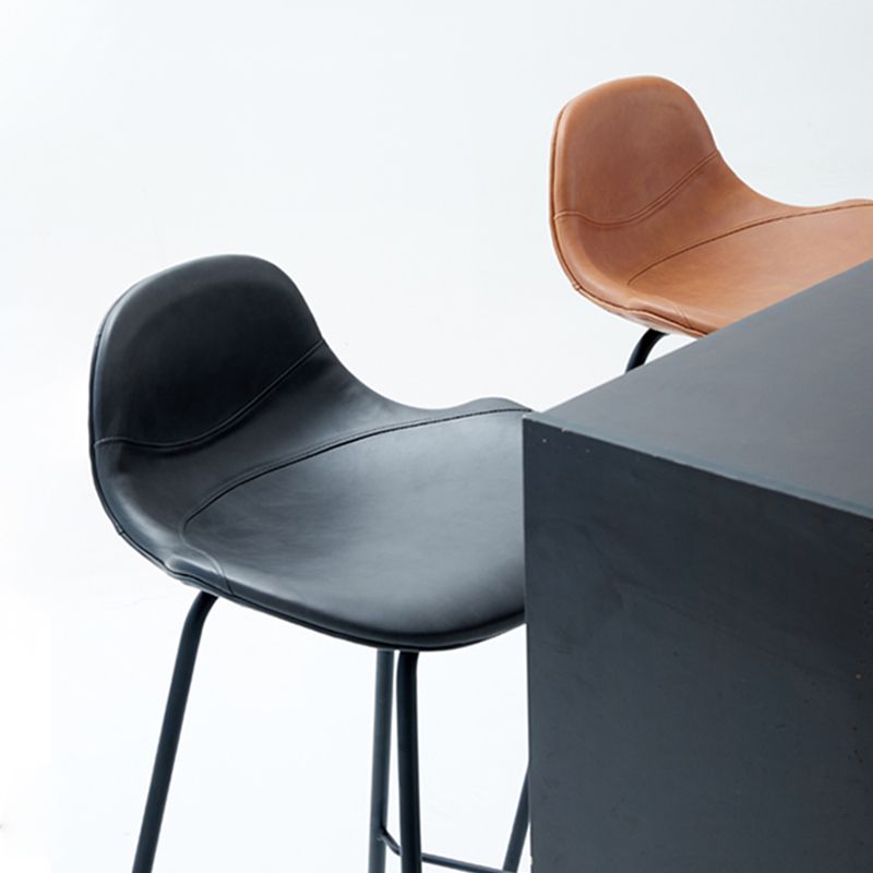 Modern Faux Leather Bar Stool Indoor Low Back Stool with Metal Legs