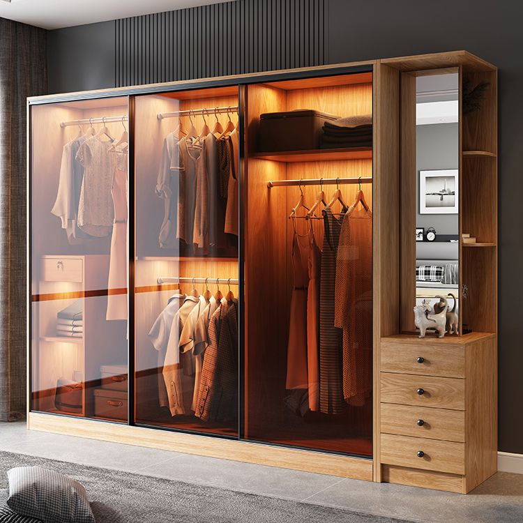 Clear Glass Door Storage Cabinet Modern Sliding Door Wardrobe for Home