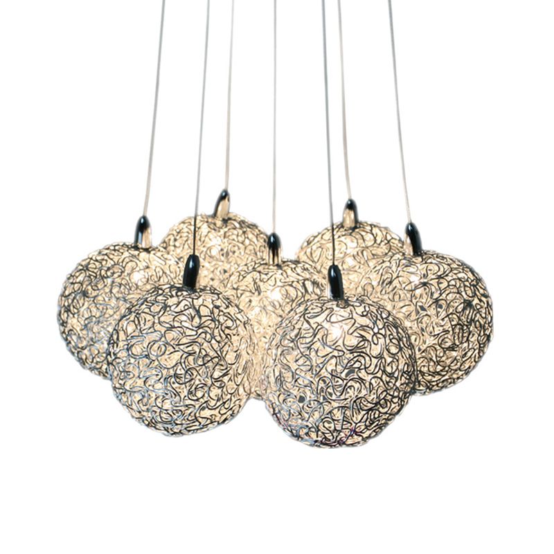 7 Bulbs Global Pendant Lighting Decorative White-Silver Aluminum LED Suspension Lamp in Warm/White Light