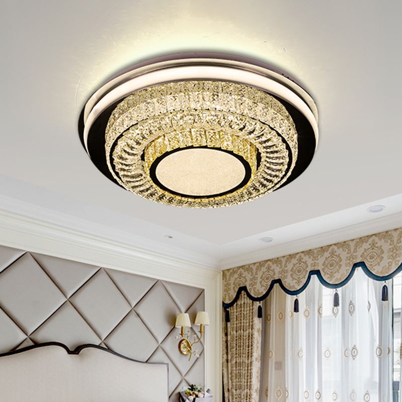 Crystal Block LED Round Flushmount Contemporary Close to Ceiling Lighting Fixture in Chrome