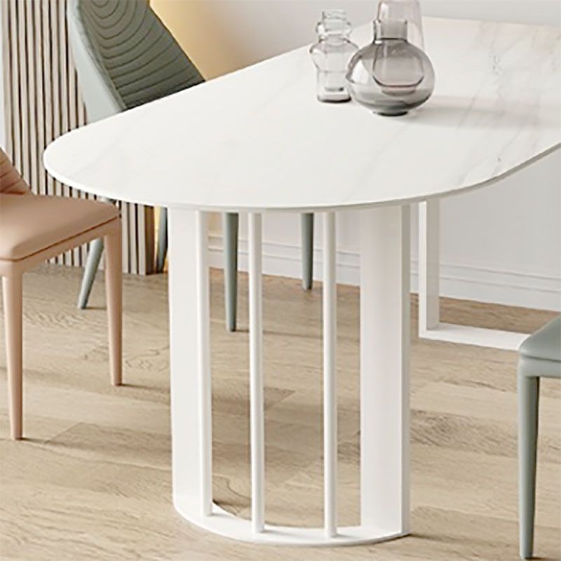 Irregular Shape White Table for Restaurant Sintered Stone Table with Double Pedestal