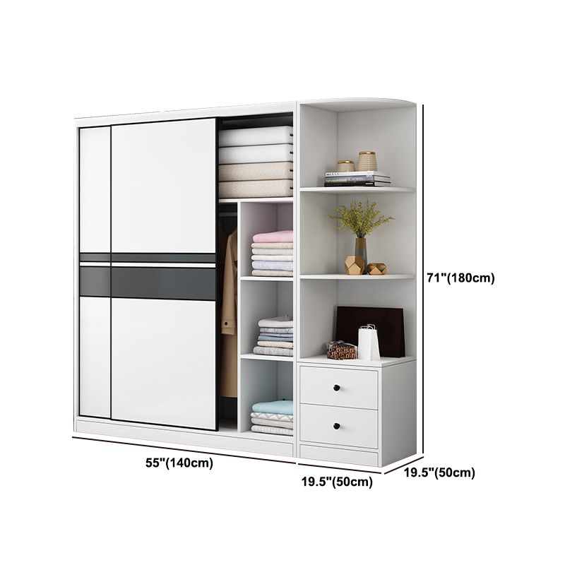 Contemporary Style Wooden Wardrobe White Colour Cloth Rod Included Wardrobe Closet