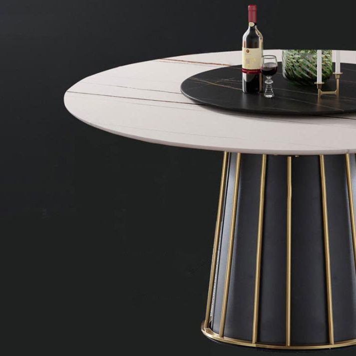 Round Stone Dining Table Modern Convertible Furniture with Pedestal Base