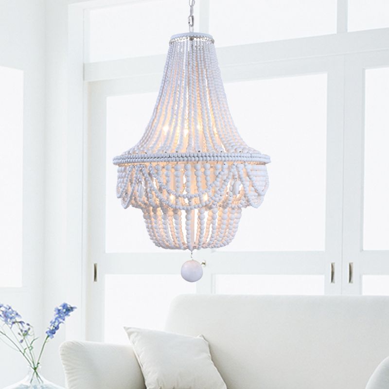 Jar Empire Chandelier Modern Wood 8 Bulbs Hanging Ceiling Light in White with Global Drop