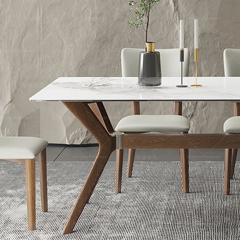 Modern Sintered Stone Top Table Rectangular Table with Wooden Base