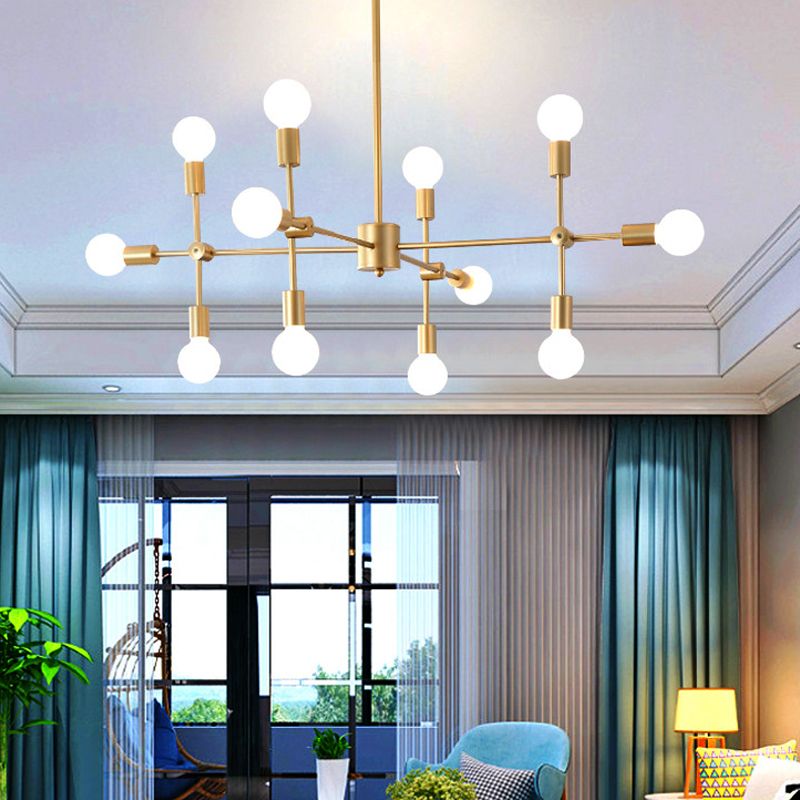 Sputnik Living Room Hanging Chandelier Opal Glass 9/12/15 Lights Modernist Hanging Lamp in Black/Gold