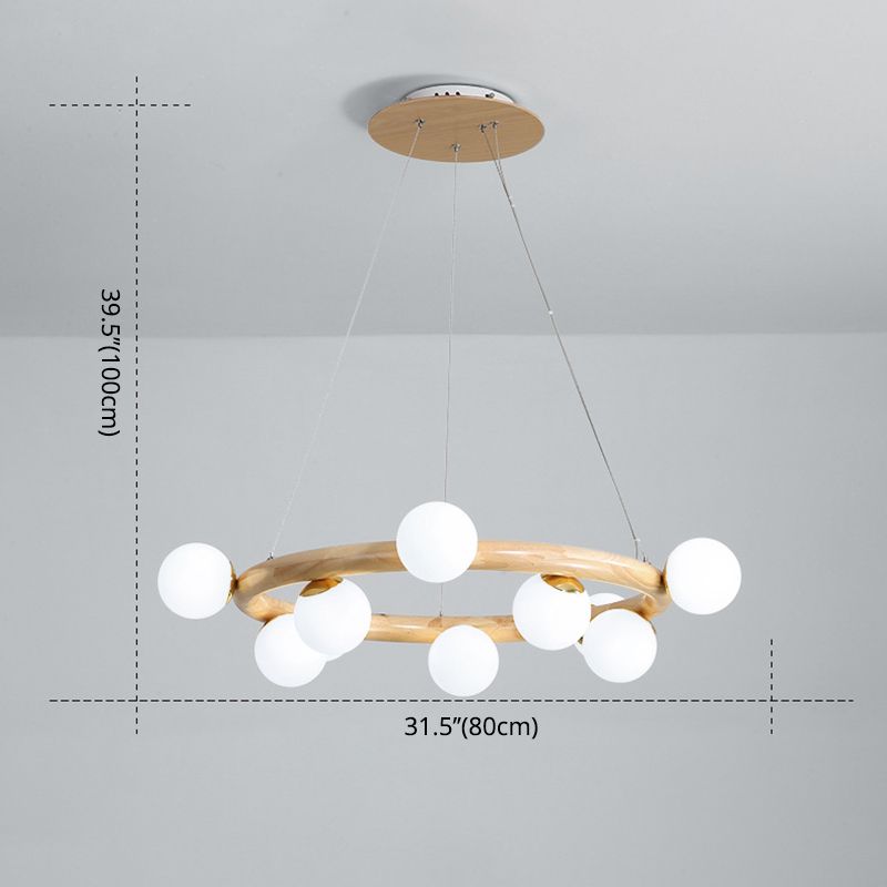 Modern Minimalist Round Chandelier Light Fixture Natural Wood Living Room Ceiling Chandelier