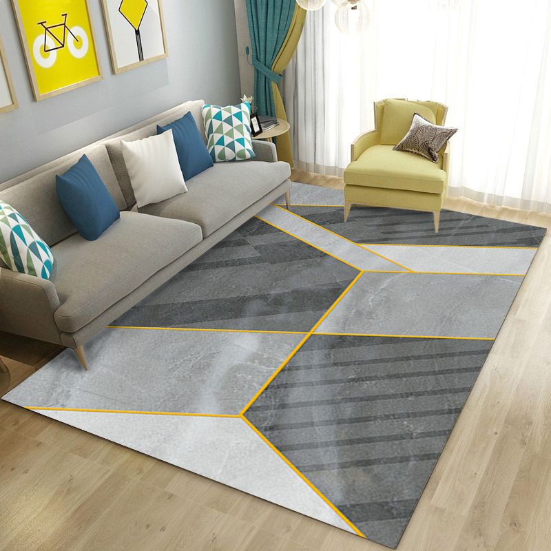 Grey Modern Carpet Polyester Graphic Carpet Stain Resistant Carpet for Living Room