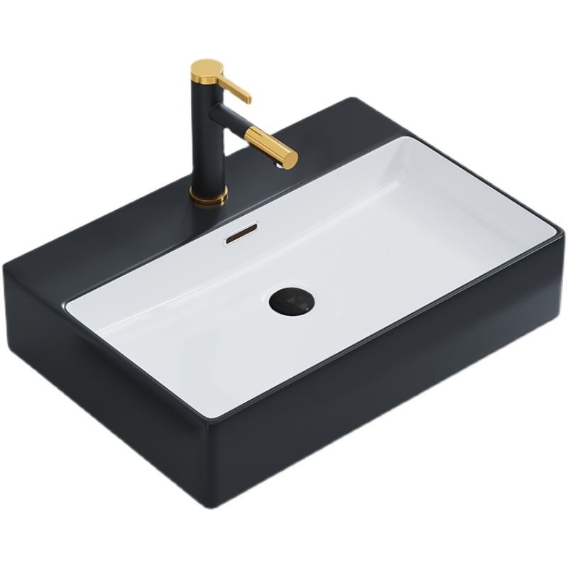Ceramic Vessel Bath Sink Overflow Rectangular Swivel Faucet Bathroom Sink