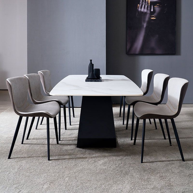 Rectangle Black Base Dining Table Modern Stone Table for Dining Room