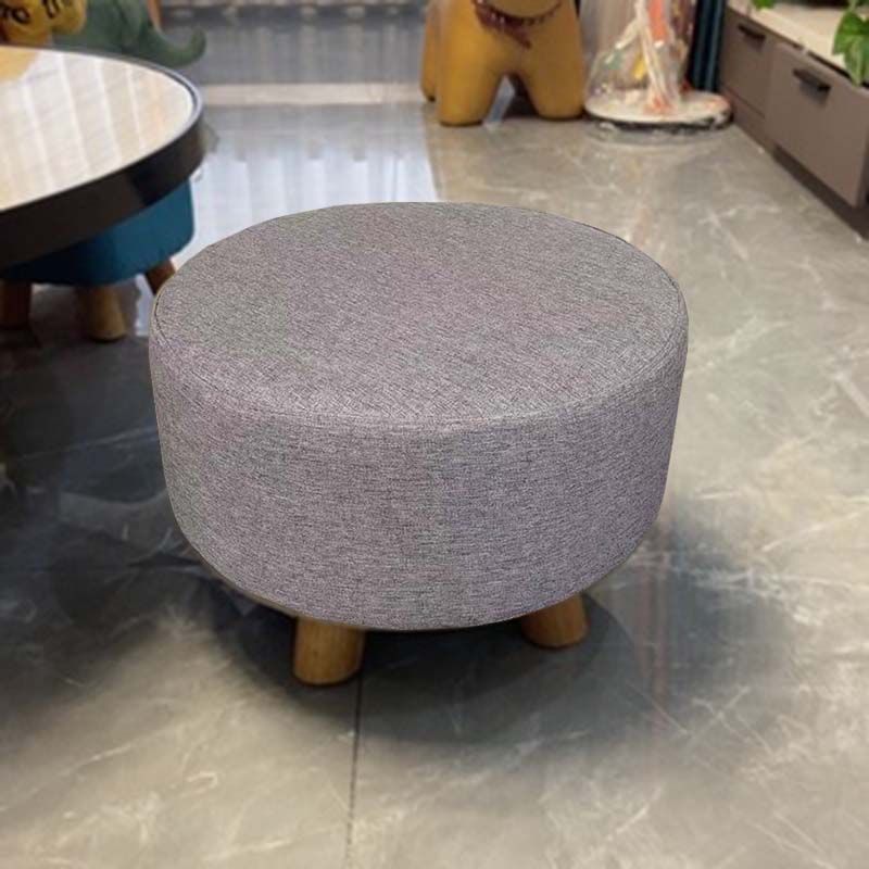 Contemporary Round Ottoman Footrest Plain Cotton Fade Resistant Sherpa Pouf