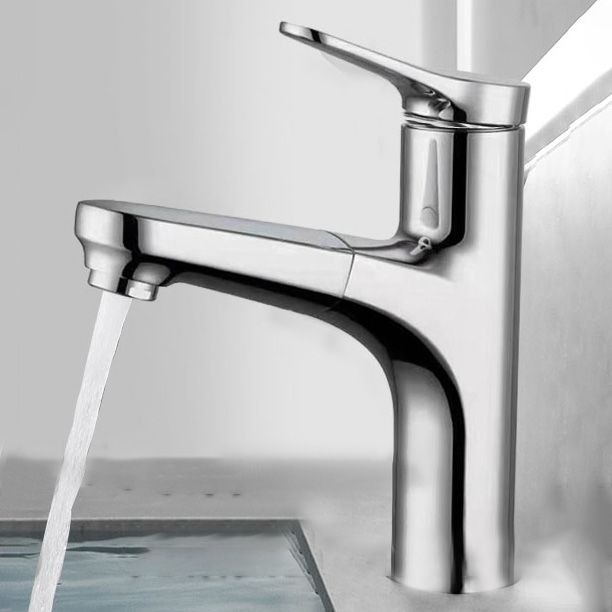 Contemporary Bathroom Faucet Brass Lever Handle Pull-out Sink Faucet