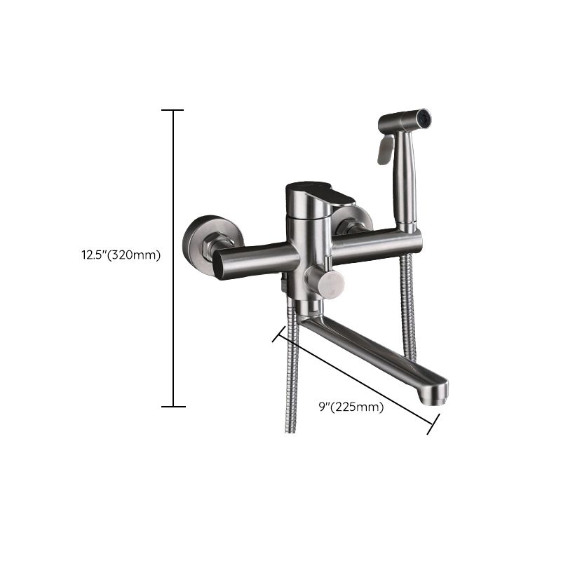 Wall Mounted Metal Tub Filler Low Arc Swivel Bathroom Faucet