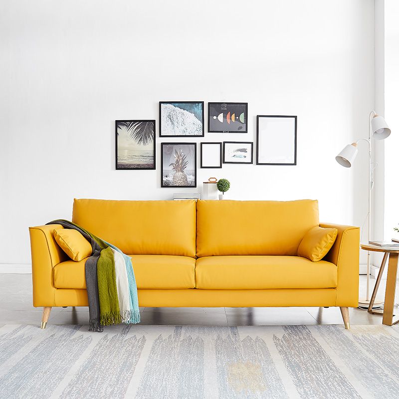 Contemporary Faux Leather Square Arm Sofa Cushions Standard Sofa