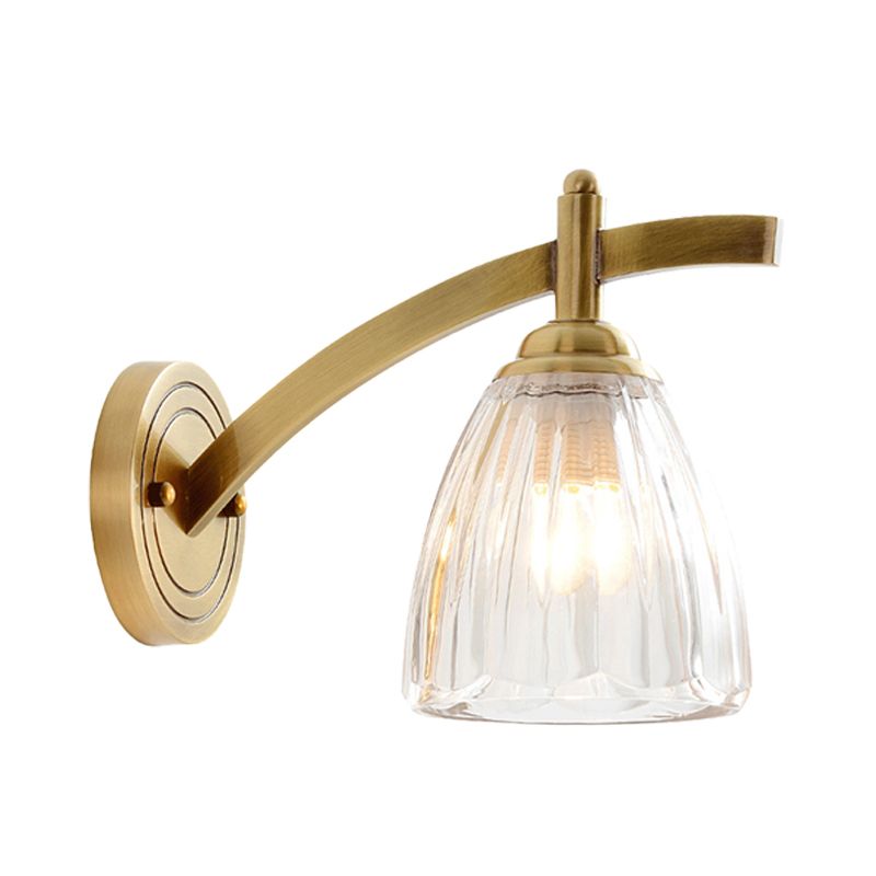 1 Glühbirnenkegelleuchte Lampe Tradition Metallwandbeleuchtung in Gold mit geripptem Glasschatten für Bett