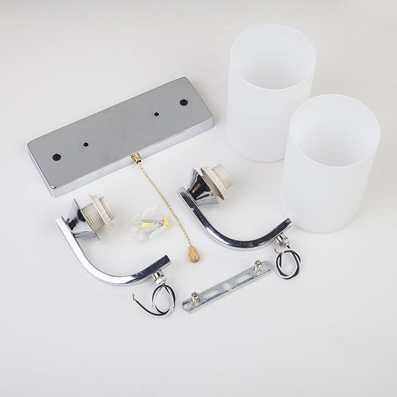 Cylindrical Shade Wall Lamp Modern White Glass Bedroom Sconce Light