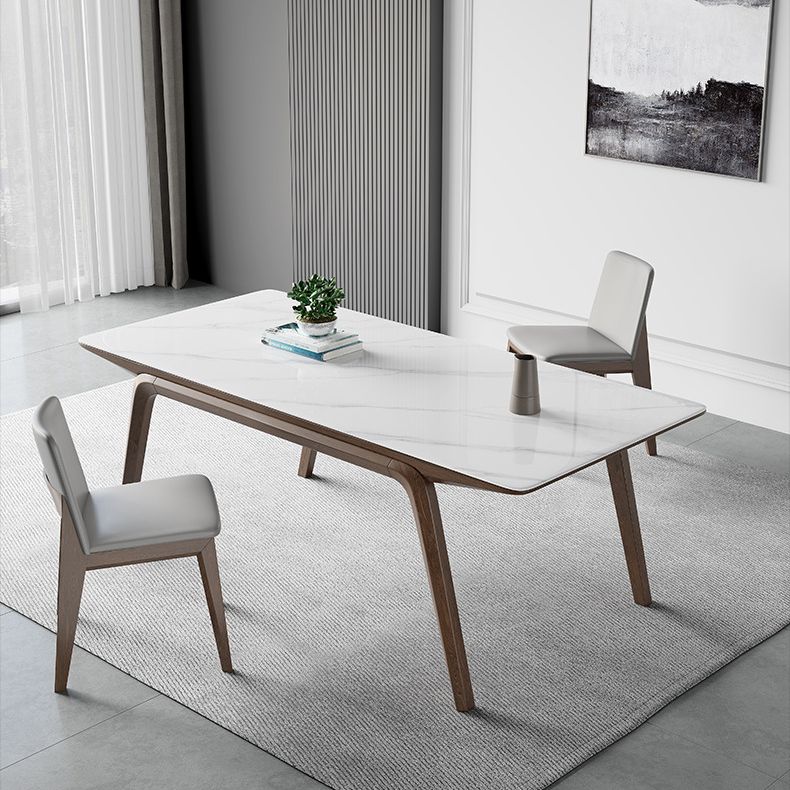 Industrial Rectangle Dining Table Sintered Stone Table with Wooden Legs