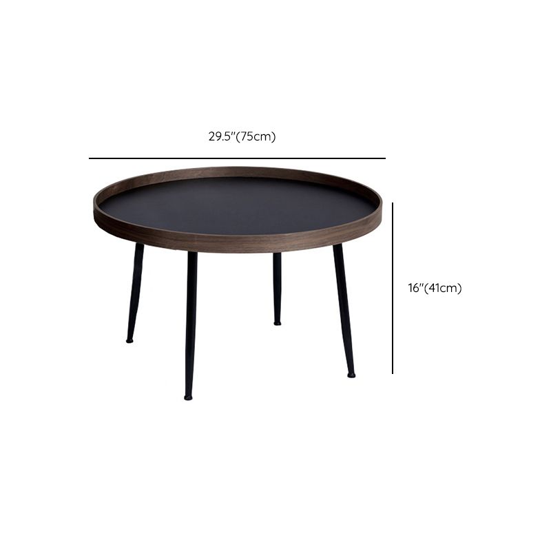 Round Wooden Coffee Table Black Tray Top Cocktail Table with 4 Legs