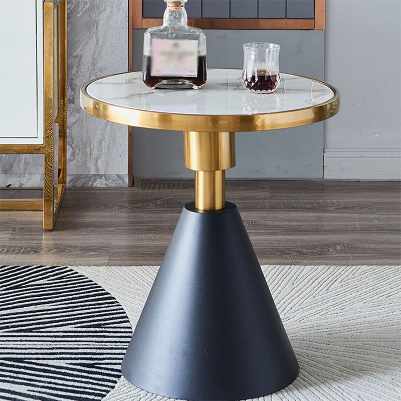 23.6"Tall Modern Mental Pedestal Side Table Marble Round Top End Table for Living Room