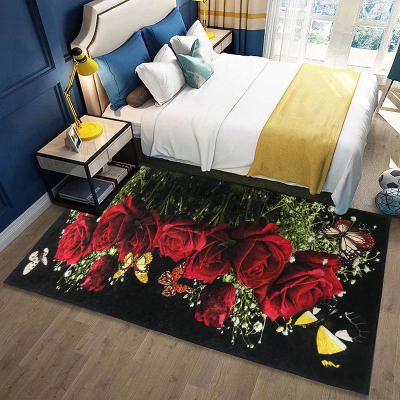 Stijlvol rood gebied Rug bloempatroon polyester gebied tapijt vlekbestendig vloerkleed voor slaapkamer