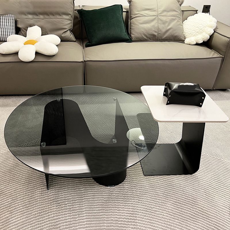 Modern Round Coffee Table Glass Top Pedestal Coffee Table Set