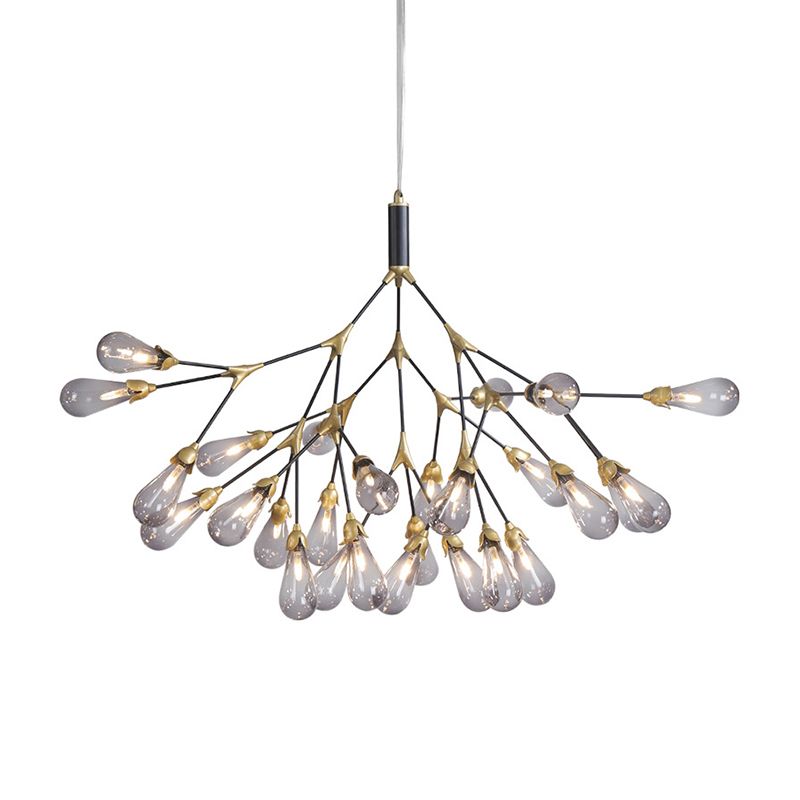 Metallic Branch Shaped Chandelier Lighting Minimalistic LED Pendant Light with Bulb-Shaped Glass
