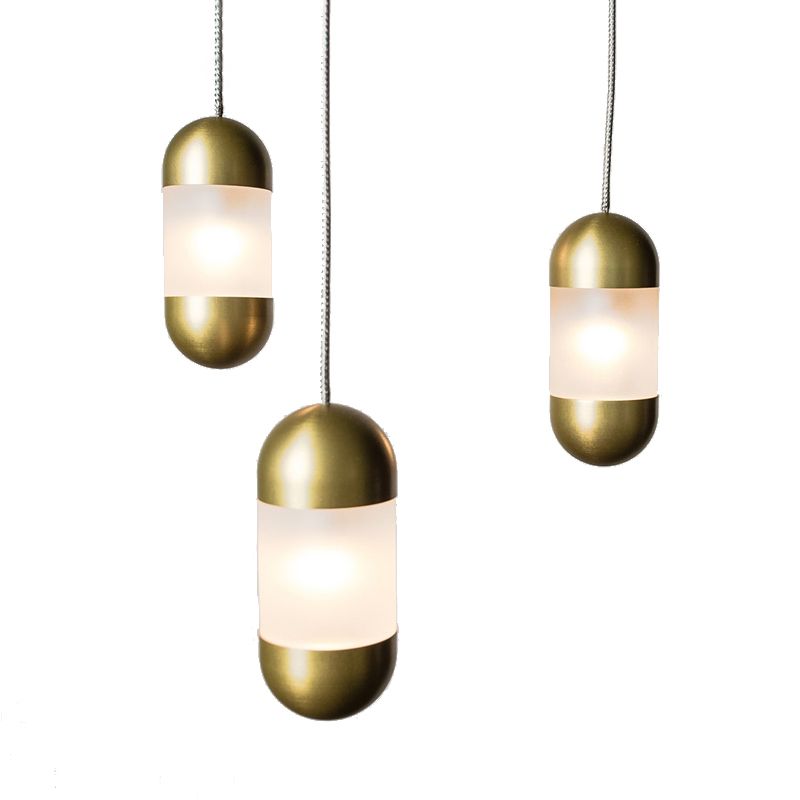 Modern 1 Bulb Pendant Lighting Brass Pill Hanging Ceiling Light with Frosted Glass Shade