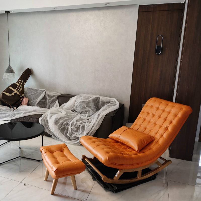Modern Rocker Faux Leather Tufted Cushions Seat Belt Rocking Accent Chair
