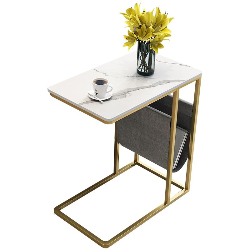24.4" Tall Ironcraft C Side Table Rectangular Faux Marble Top End Table with Storage