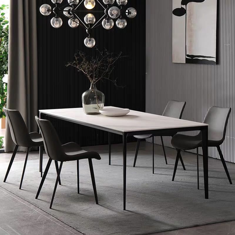 Stone Rectangular Dining Table 4 Legs Furniture with Steel Base for Home