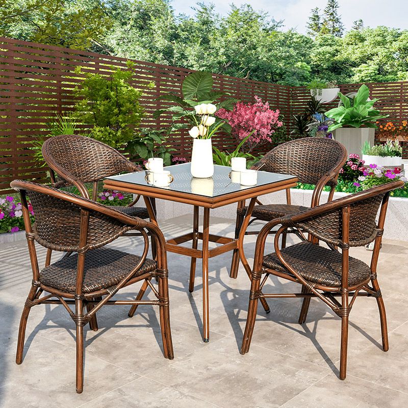 Tropical Rattan Patio Dining Chair Open Back Outdoors Dining Chairs